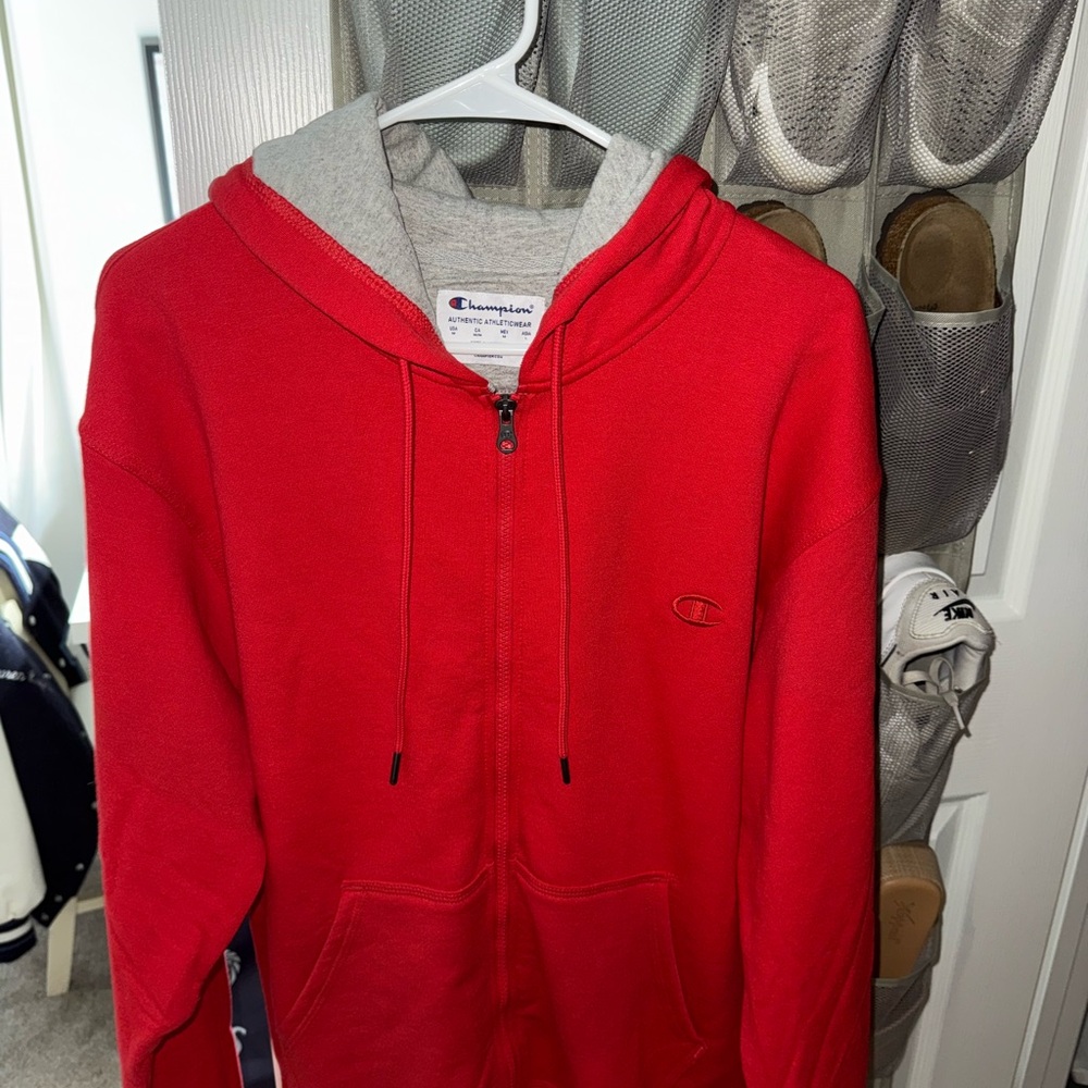Champion Red Hoodie with Gray Lining
